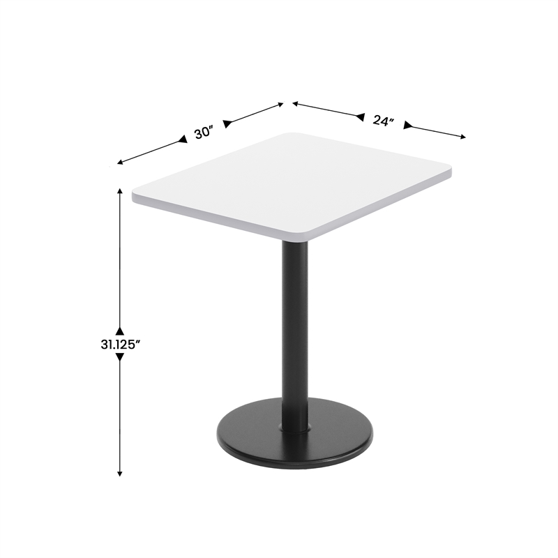 Commercial White Rectangular Dining Table Top with Black Round Base 24