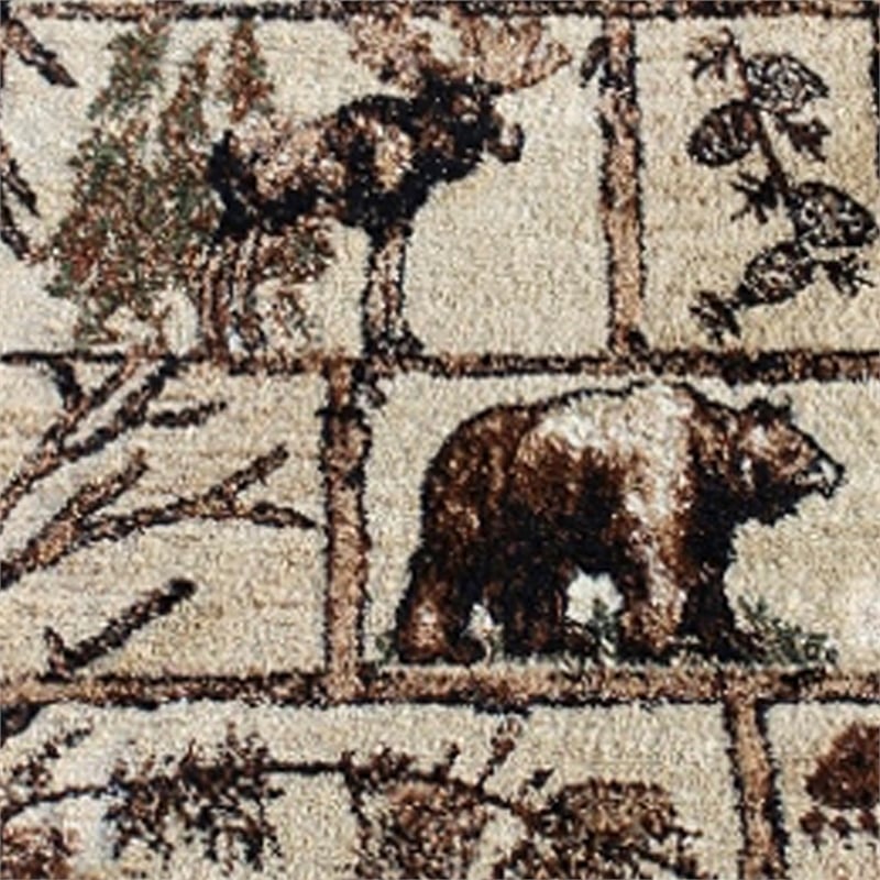 Wildlife Themed Plush Indoor Area Rug in Shades of Brown - 2' x 7'