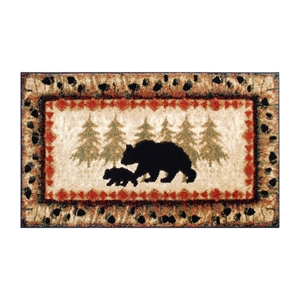 Wandering Bear and Cub Rustic Olefin Area Rug in Brown - Jute Backing - 2' x 3'