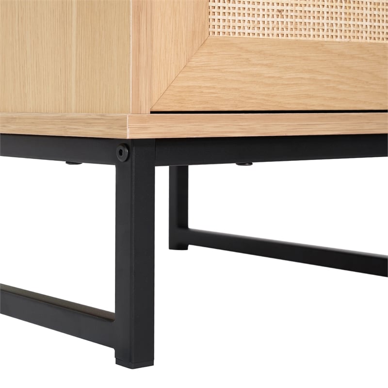 Set of 2 Mid-Century Modern Side Tables with Drawer and Shelf - Natural