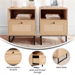 Set of 2 Mid-Century Modern Side Tables with Drawer and Shelf - Natural