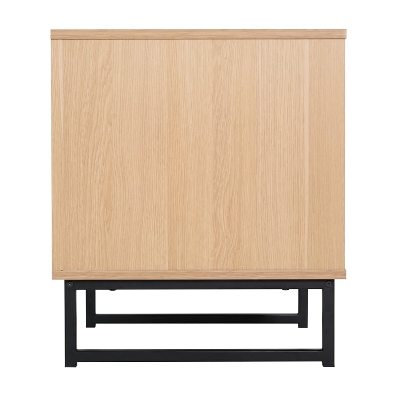 Set of 2 Mid-Century Modern Side Tables with Drawer and Shelf - Natural