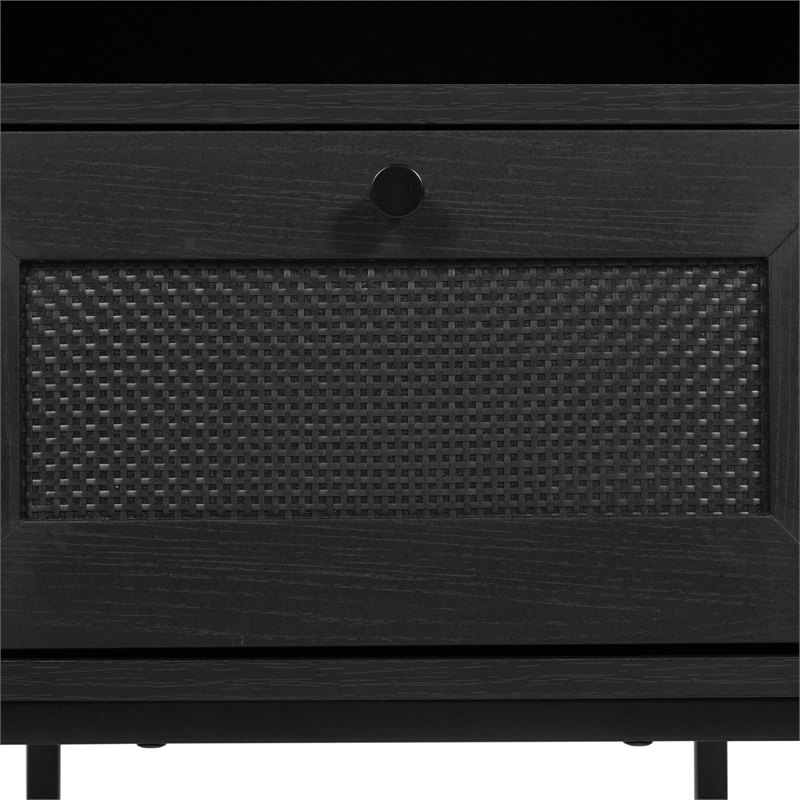 Mid-Century Modern Side Table with Storage Drawer and Shelf in Black