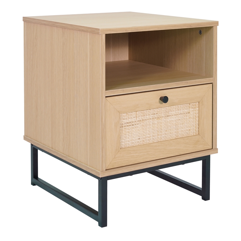 Mid-Century Modern Side Table with Storage Drawer and Shelf in Natural