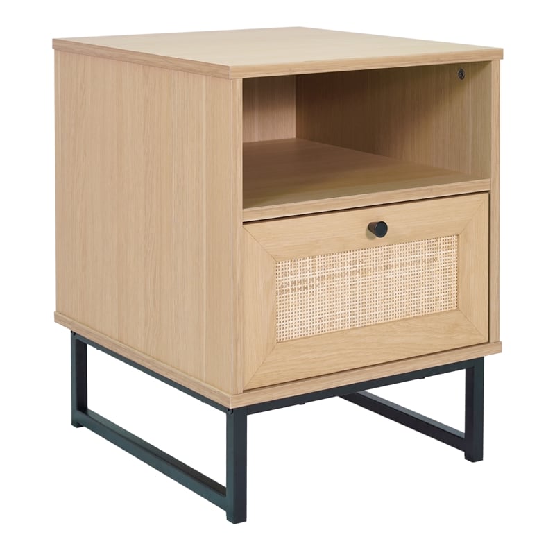 Mid-Century Modern Side Table with Storage Drawer and Shelf in Natural