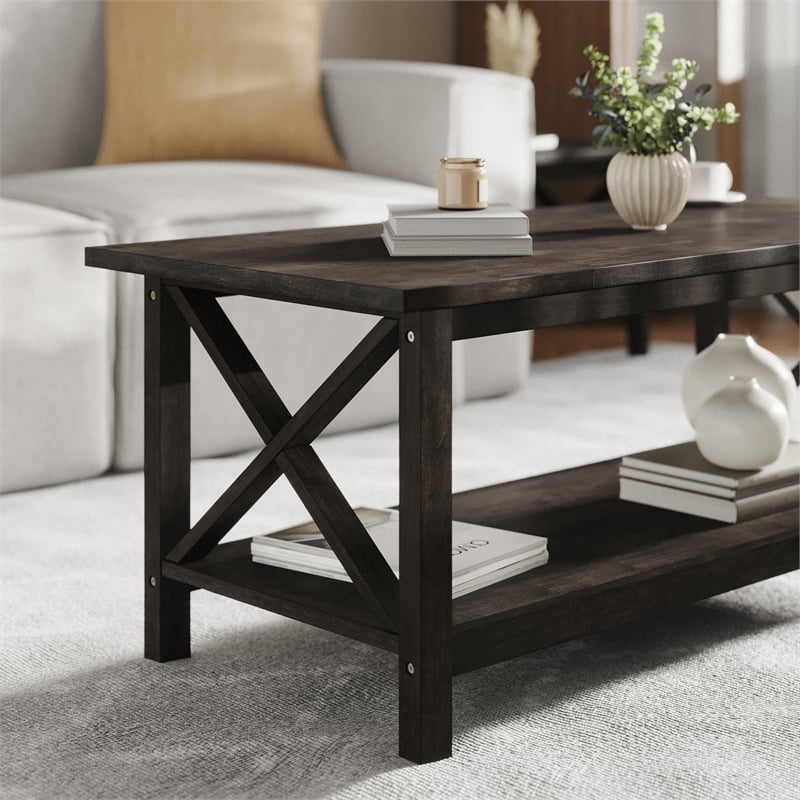 Flash Furniture Solid Wood Traditional Farmhouse Coffee Table in Dark Gray