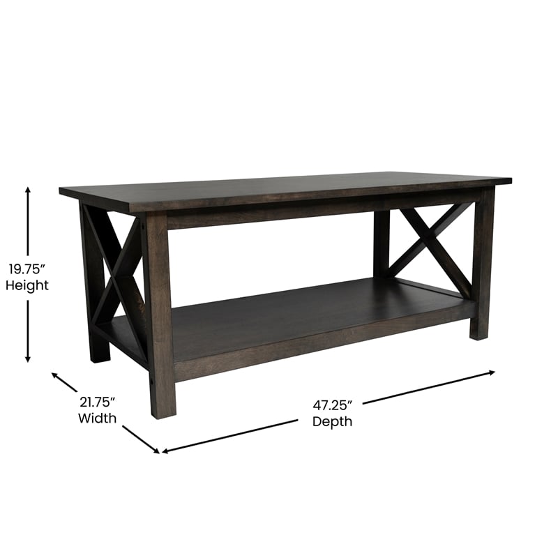Flash Furniture Solid Wood Traditional Farmhouse Coffee Table in Dark Gray