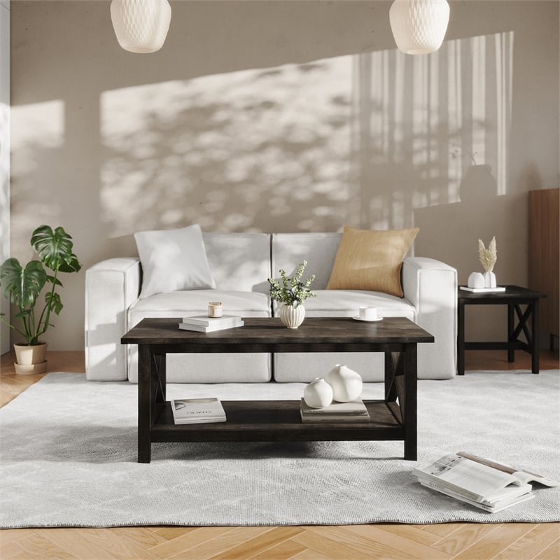 Flash Furniture Solid Wood Traditional Farmhouse Coffee Table in Dark Gray
