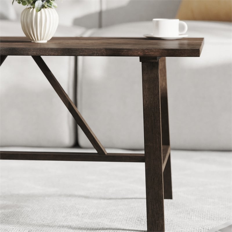 Flash Furniture Solid Wood Farmhouse Trestle Style Coffee Table in Dark Gray