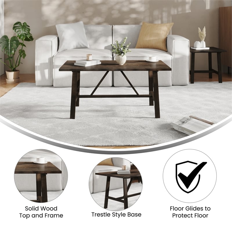 Flash Furniture Solid Wood Farmhouse Trestle Style Coffee Table in Dark Gray