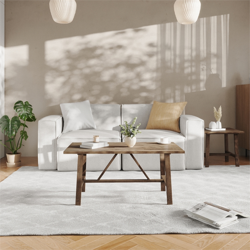 Solid Wood Farmhouse Trestle Style Coffee Table in Rustic Brown