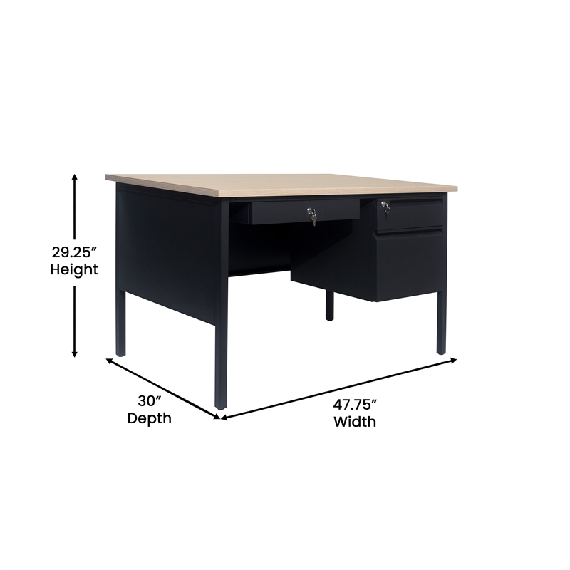Commercial Right Side Single Pedestal Desk-3 Locking Drawers in White Oak-30x48