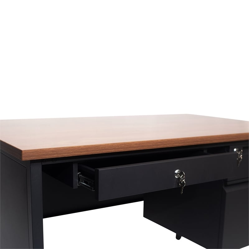 Commercial Right Side Single Pedestal Desk-3 Locking Drawers in Walnut-30x48