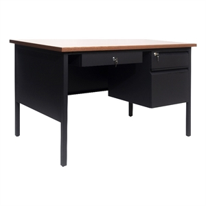 Commercial Right Side Single Pedestal Desk-3 Locking Drawers in Walnut-30x48