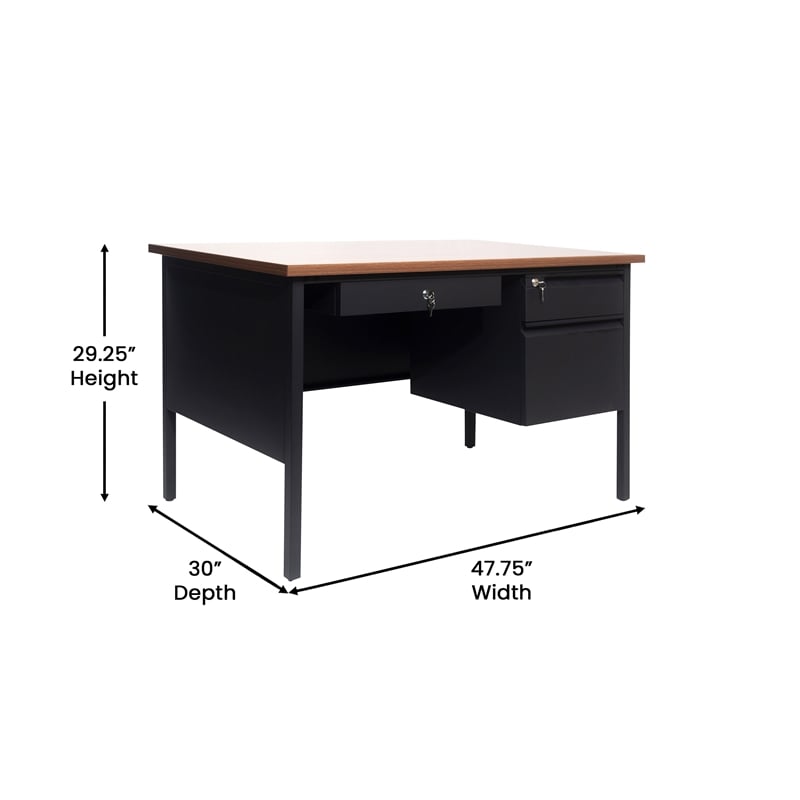 Commercial Right Side Single Pedestal Desk-3 Locking Drawers in Walnut-30x48