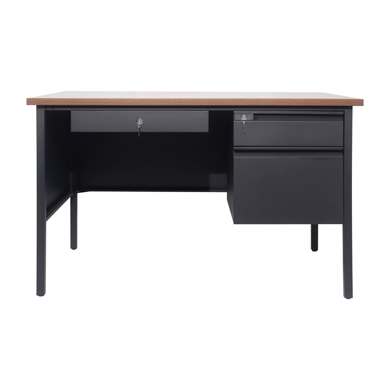 Commercial Right Side Single Pedestal Desk-3 Locking Drawers in Walnut-30x48