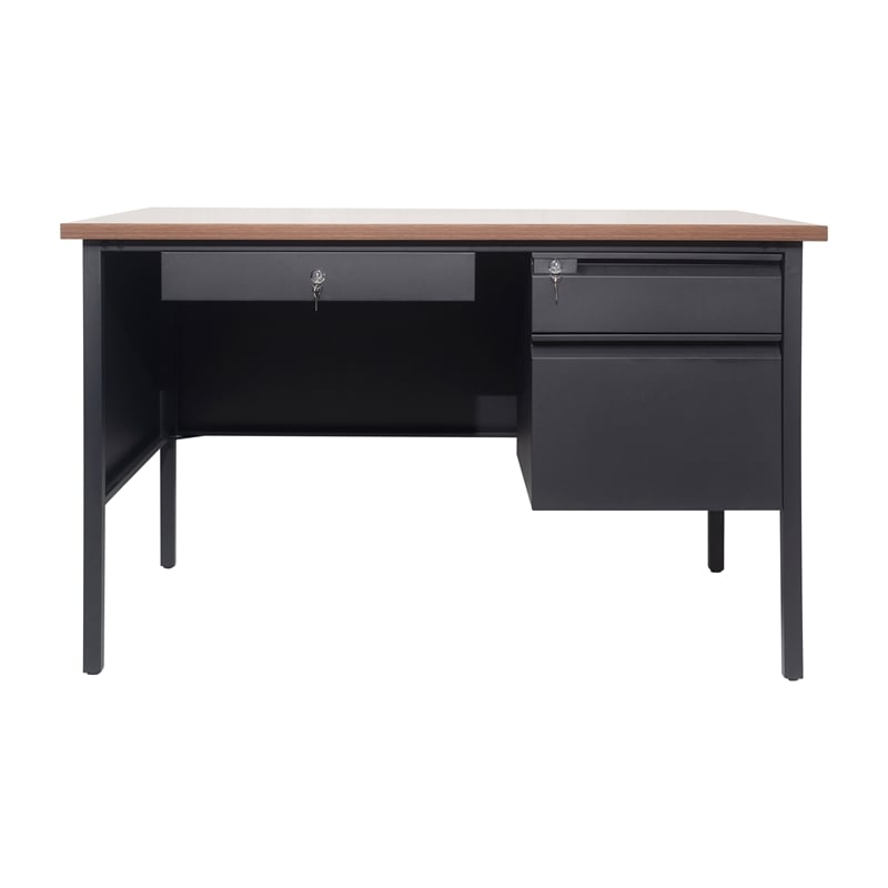 Commercial Right Side Single Pedestal Desk-3 Locking Drawers in Walnut-30x48