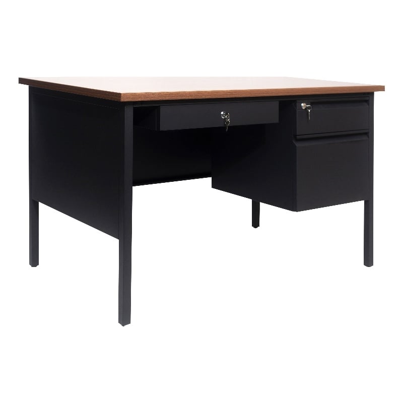 Commercial Right Side Single Pedestal Desk-3 Locking Drawers in Walnut-30x48