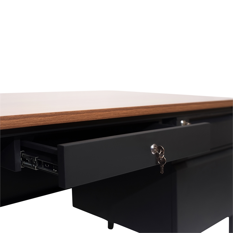 Commercial Right Side Single Pedestal Desk-3 Locking Drawers in Walnut-30x60