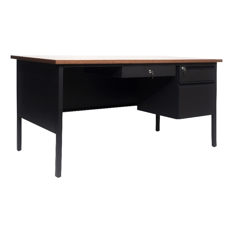 Commercial Right Side Single Pedestal Desk-3 Locking Drawers in Walnut-30x60