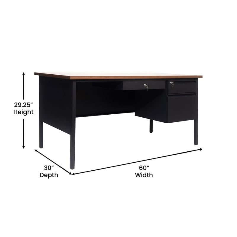 Commercial Right Side Single Pedestal Desk-3 Locking Drawers in Walnut-30x60