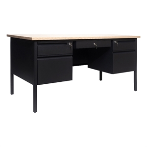 Commercial Double Pedestal Desk with 5 Locking Drawers in White Oak-50x60