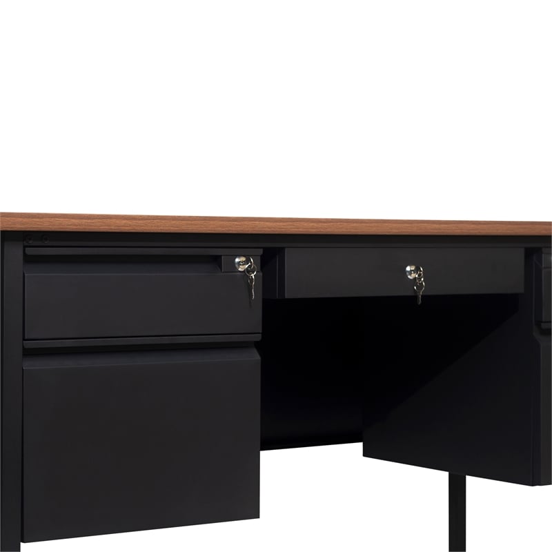 Commercial Double Pedestal Desk with 5 Locking Drawers in Walnut-50x60