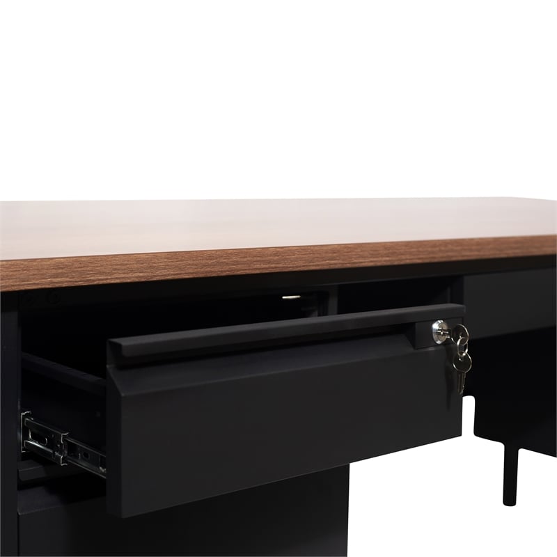Commercial Double Pedestal Desk with 5 Locking Drawers in Walnut-50x60