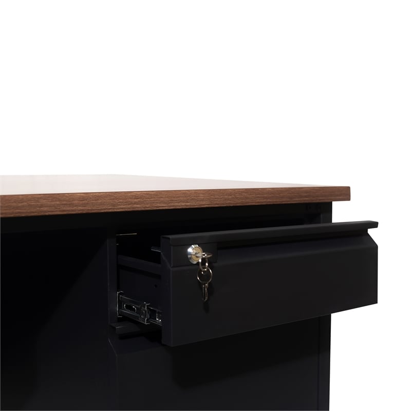 Commercial Double Pedestal Desk with 5 Locking Drawers in Walnut-50x60