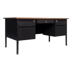 Commercial Double Pedestal Desk with 5 Locking Drawers in Walnut-50x60