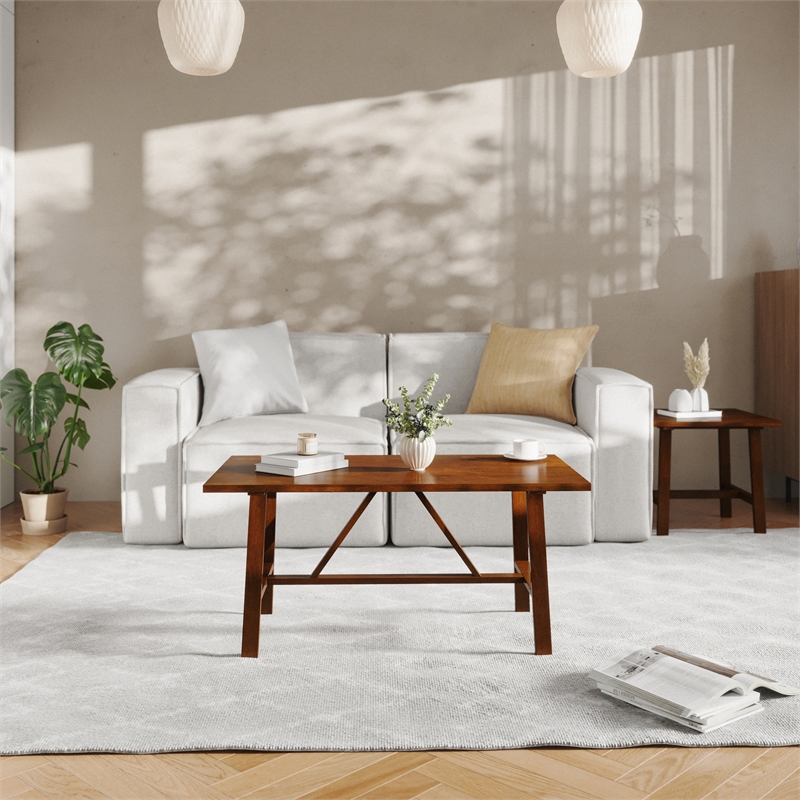 Flash Furniture Solid Wood Farmhouse Trestle Style Coffee Table in Walnut
