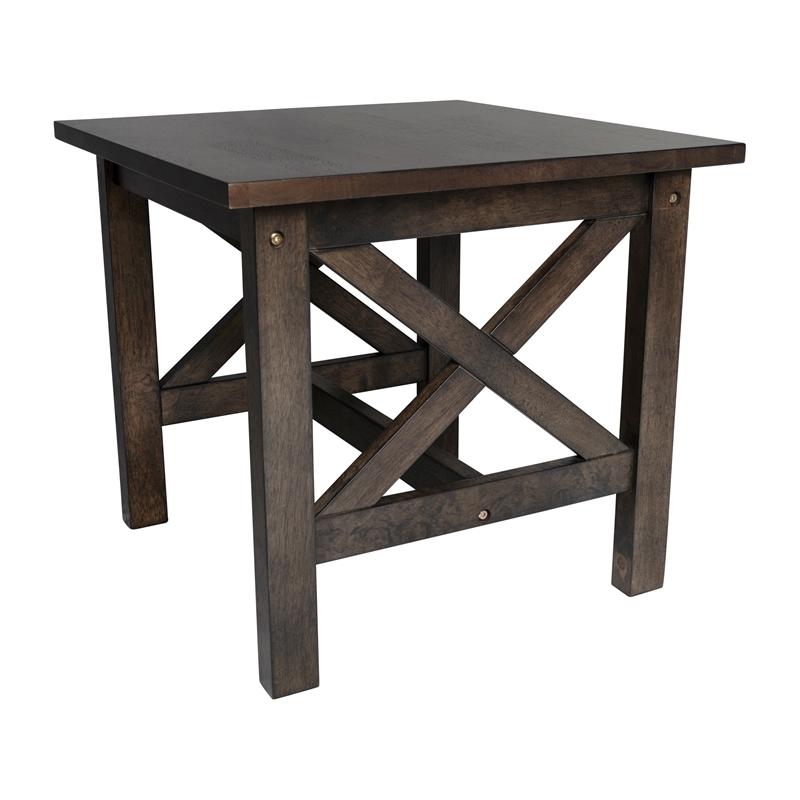 Flash Furniture Solid Wood Traditional Farmhouse End Table in Dark Gray