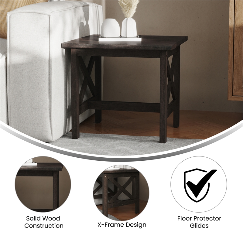 Flash Furniture Solid Wood Traditional Farmhouse End Table in Dark Gray