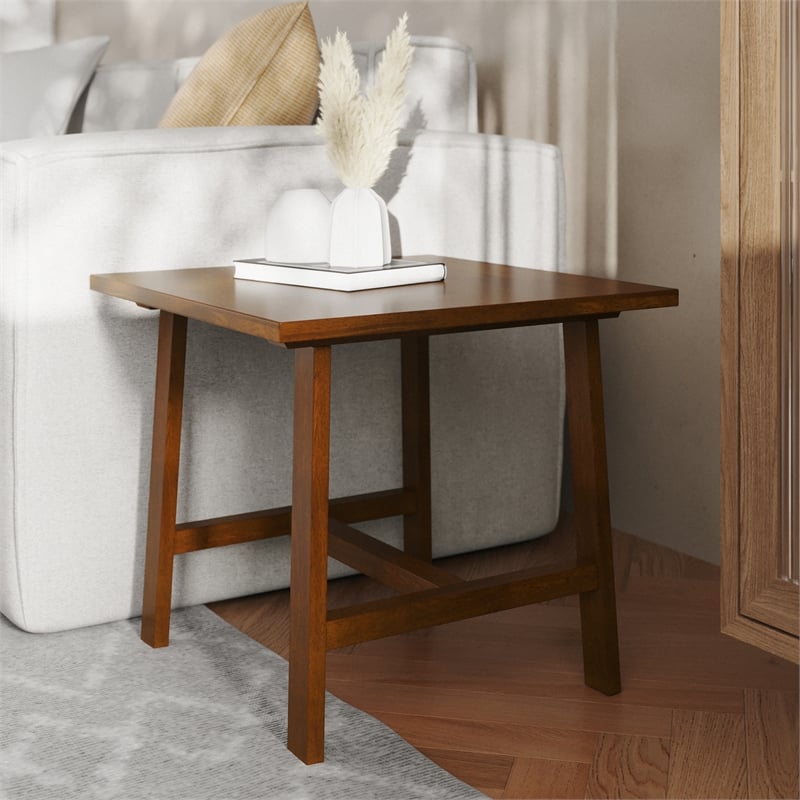 Flash Furniture Solid Wood Farmhouse Trestle Style End Table in Walnut