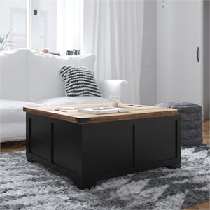 Farmhouse Coffee Table with Hinged Lift Top and Storage in Black/Rustic Oak