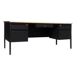Commercial Double Pedestal Desk with 5 Locking Drawers in White Oak-50x70