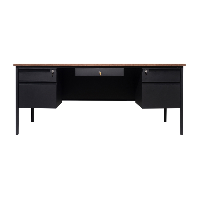 Commercial Double Pedestal Desk with 5 Locking Drawers in Walnut-50x70