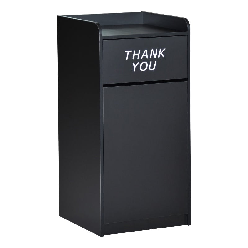 Wood Tray Top Receptacle in Black - Commercial Grade Push Door Trash Can