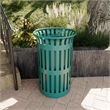 Commercial Outdoor Round Slatted Steel 37 Gallon Trash Can with Inner Bin in Grn
