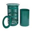 Commercial Outdoor Round Slatted Steel 37 Gallon Trash Can with Inner Bin in Grn