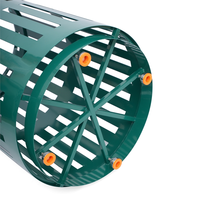 Commercial Outdoor Round Slatted Steel 37 Gallon Trash Can with Inner Bin in Grn