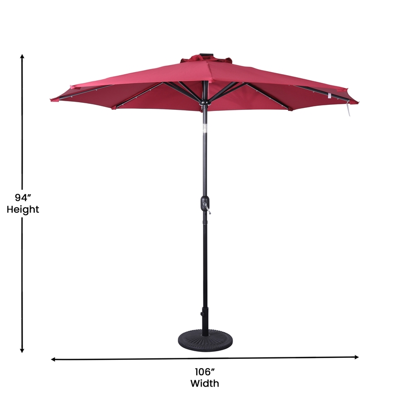 Flash Furniture Montego Commercial 9 FT Solar LED Light Umbrella with Crank and Tilt Functions