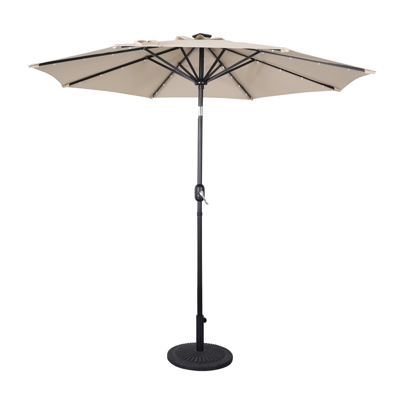 Commercial 9 FT 32 LED Light Solar Umbrella with Crank and Tilt Function in Tan