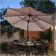 Commercial 9 FT 32 LED Light Solar Umbrella with Crank and Tilt Function in Tan