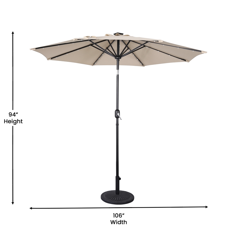 Commercial 9 FT 32 LED Light Solar Umbrella with Crank and Tilt Function in Tan