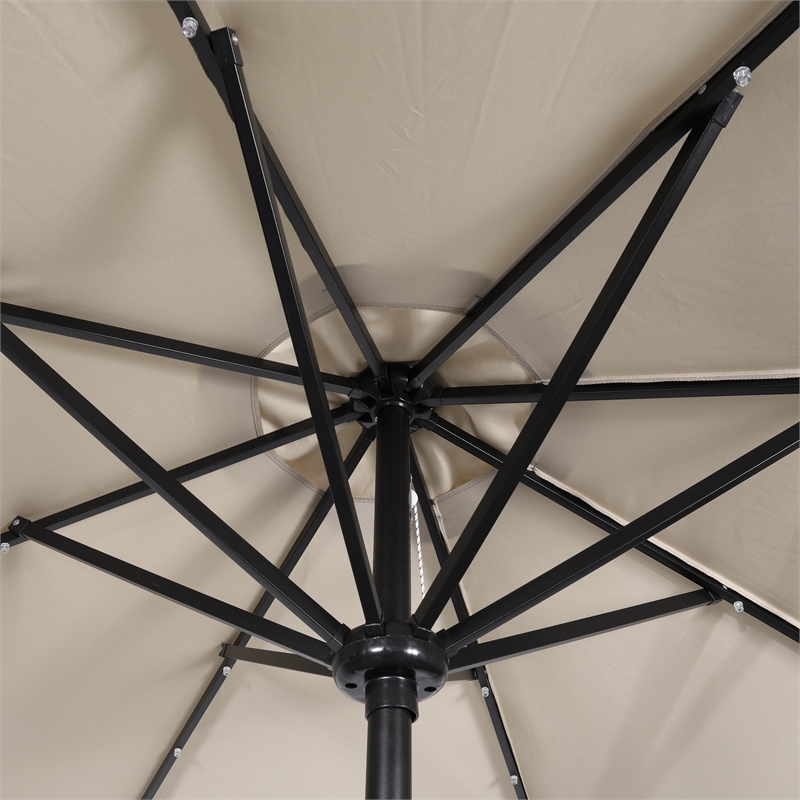 Flash Furniture Montego Commercial Grade 9ft Round Solar LED Umbrella with Crank Lift and Tilt Function