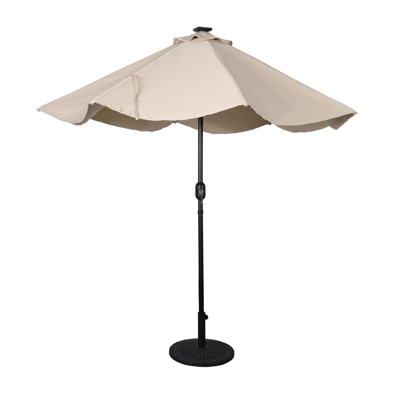 Commercial 9 FT 32 LED Light Solar Umbrella with Crank and Tilt Function in Tan