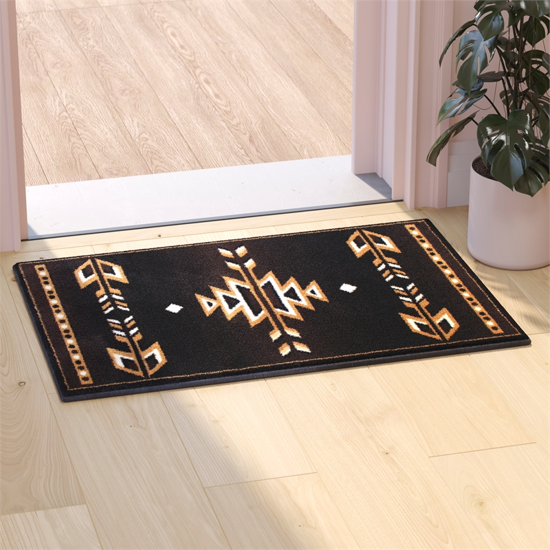 Southwestern Style Area Rug in Shades of Brown Beige and Black - 2' x 3'