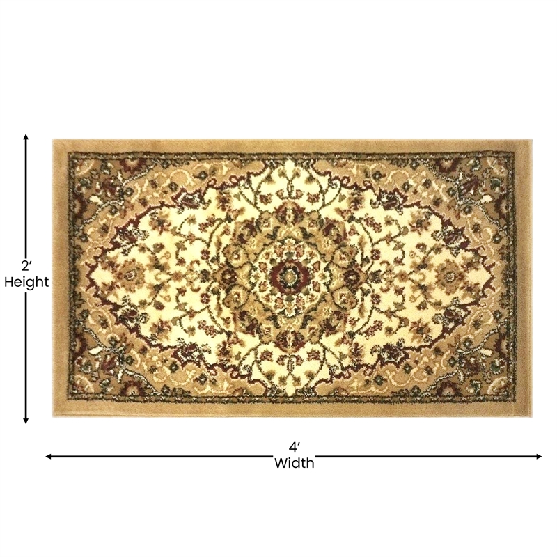 Multipurpose Ivory Style Olefin Medallion Motif Area Rug - 2x3