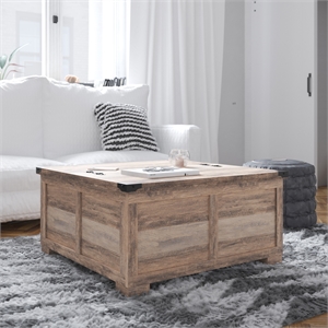 Farmhouse Coffee Table with Hinged Lift Top and Storage in Gray Wash